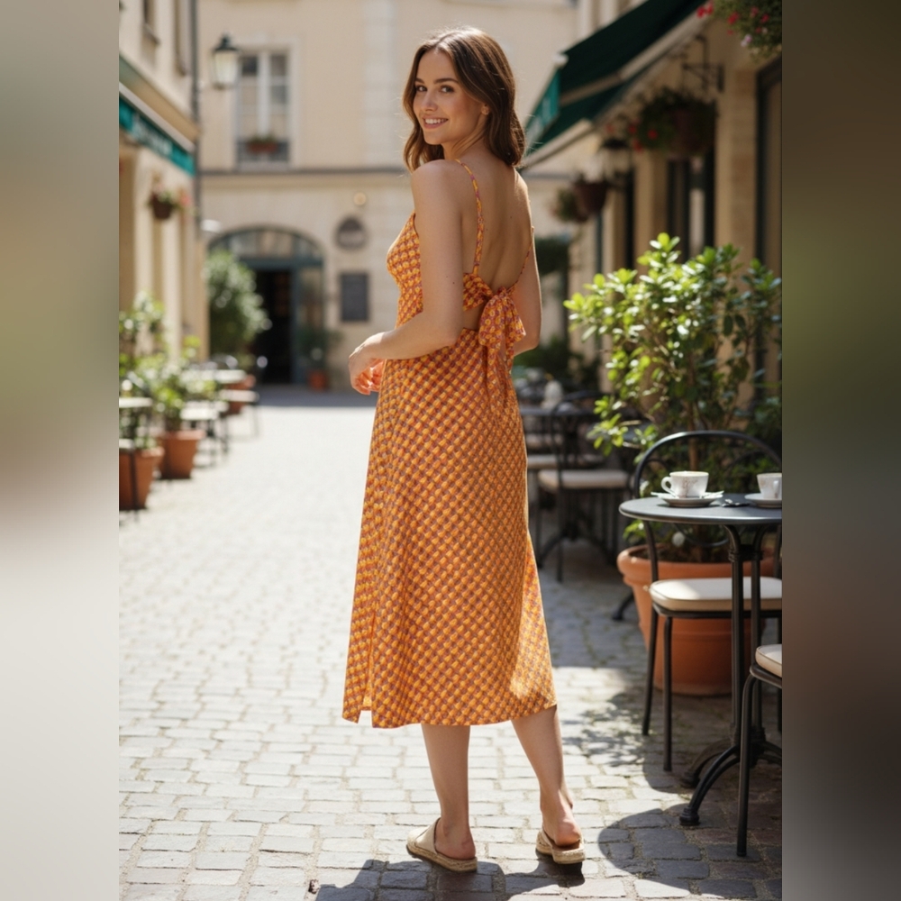 Forever 21 Orange Check Midi Slip Dress - Picture 2 of 12